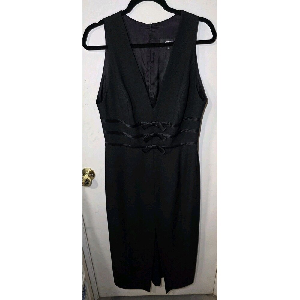Laundry by Shelli Segal Black Sleeveless Satin Bow Waist Midi Dress 14 Vintage